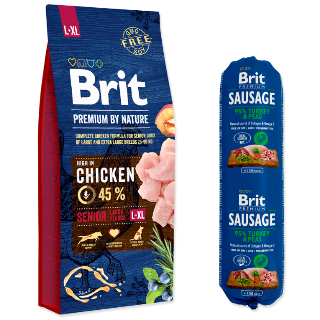 BRIT Premium by Nature Senior L+XL + Brit Sausage Turkey & Peas 800 g ZDARMA 15kg