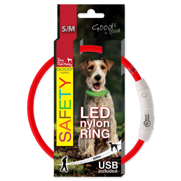 Obojek DOG FANTASY LED nylonový cervený S-M 