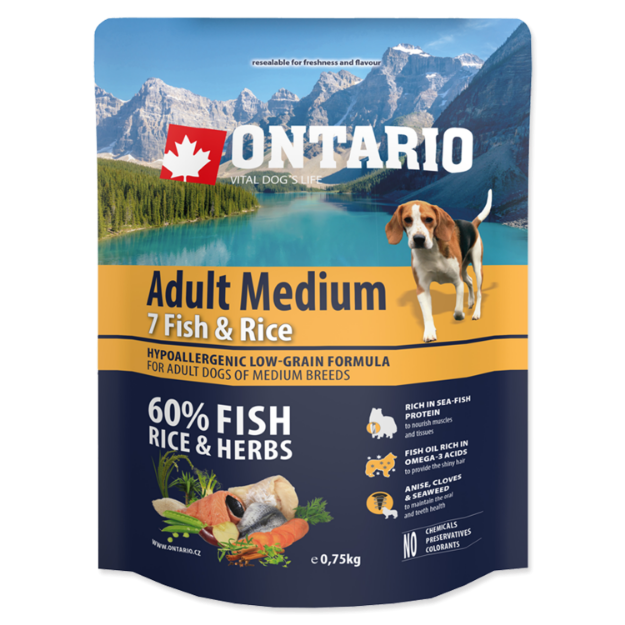 ONTARIO Dog Adult Medium Fish & Rice 0,75kg