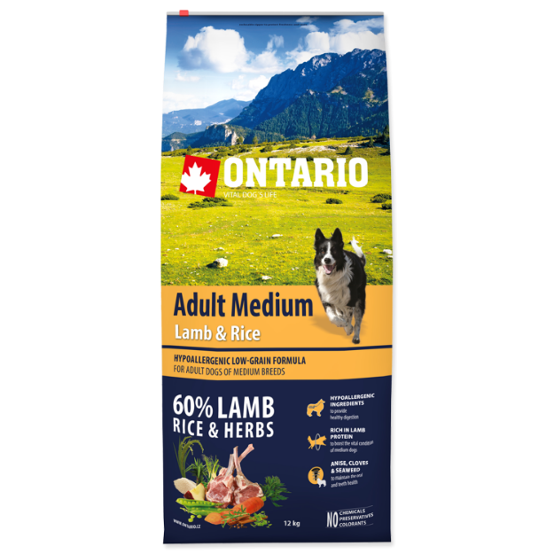 ONTARIO Dog Adult Medium Lamb & Rice 12kg