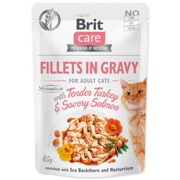 Kapsicka BRIT Care Cat Fillets in Gravy with Tender Turkey & Savory Salmon 85g