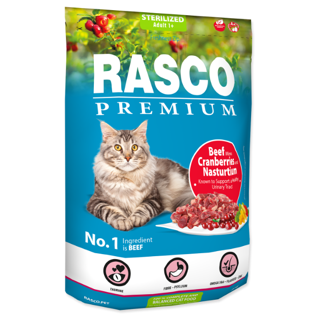 Picture of RASCO Premium Cat Kibbles Sterilized, Beef, Cranberries, Nasturtium 400 g