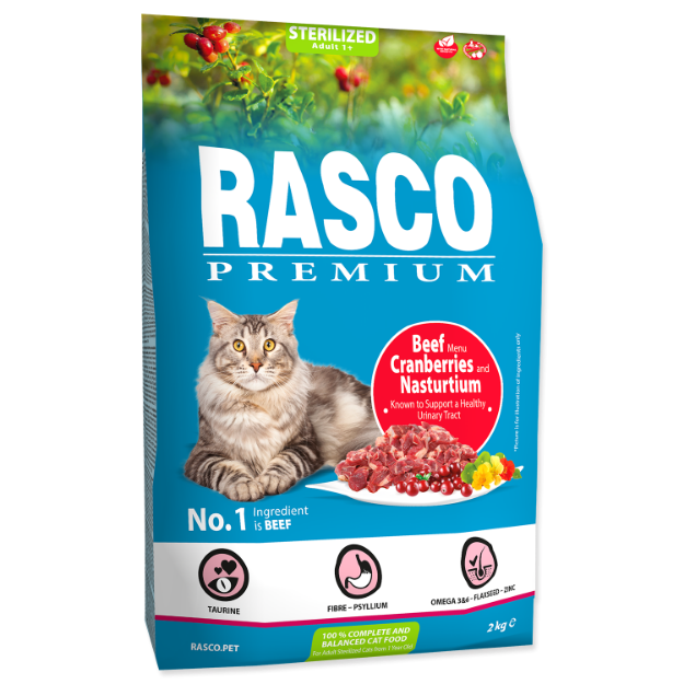 Picture of RASCO Premium Cat Kibbles Sterilized, Beef, Cranberries, Nasturtium 2 kg