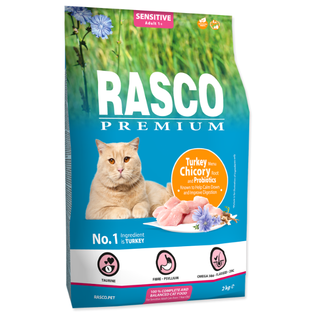 Picture of RASCO Premium Cat Kibbles Sensitive, Turkey, Chicory, Root Lactic acid bacteria 2 kg