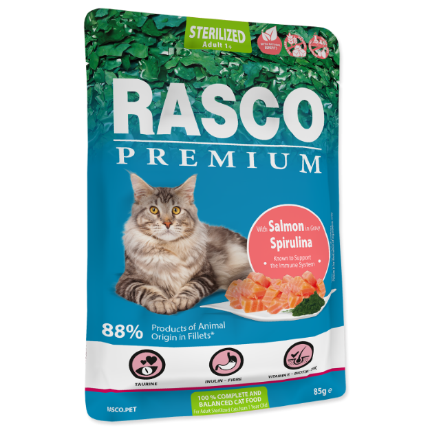 Picture of Kapsička RASCO Premium Cat Pouch Sterilized, Salmon, Spirulina 85 g