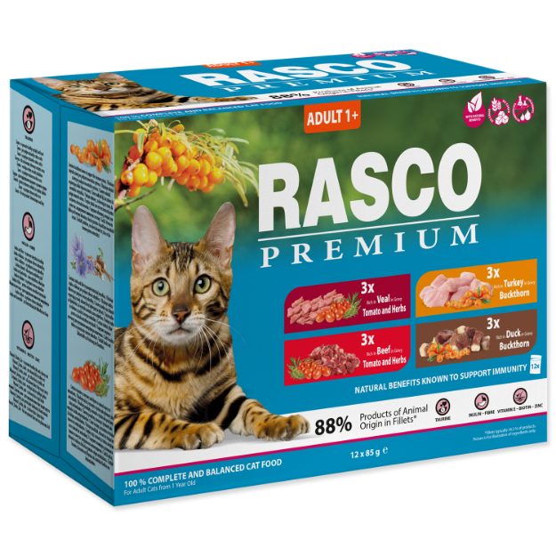 Picture of Kapsičky RASCO Premium Cat Pouch Adult - 3x beef, 3x veal, 3x turkey, 3x duck 1020 g
