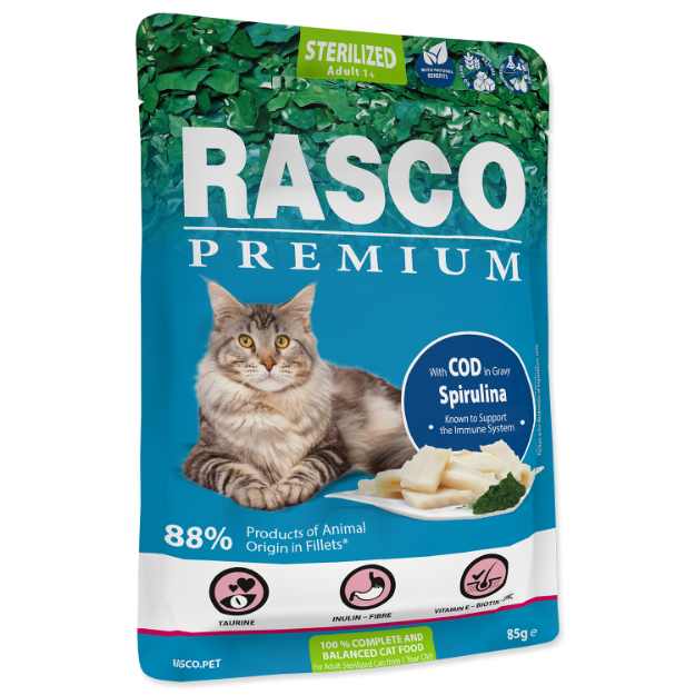Picture of Kapsička RASCO Premium Cat Pouch Sterilized, Cod, Spirulina 85 g