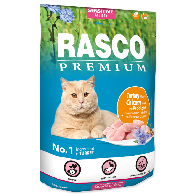 Picture of RASCO Premium Cat Kibbles Sensitive, Turkey, Chicory, Root Lactic acid bacteria 400 g