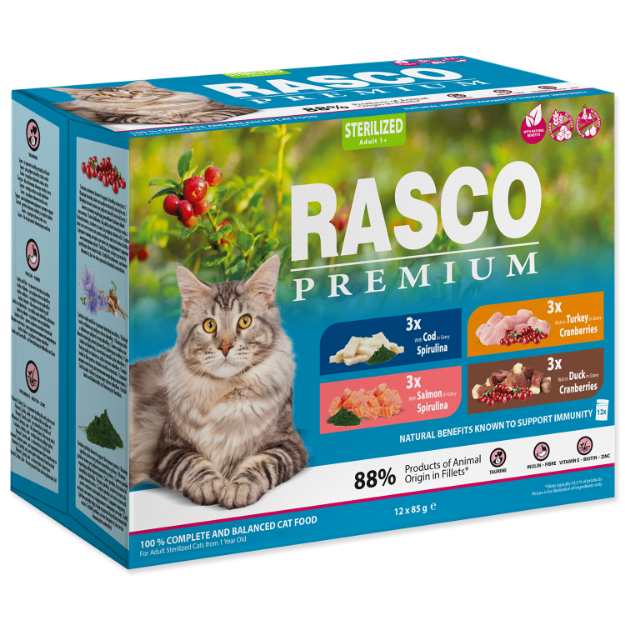 Picture of Kapsičky RASCO Premium Cat Pouch Sterilized - 3x salmon, 3x cod, 3x duck, 3x turkey 1020 g