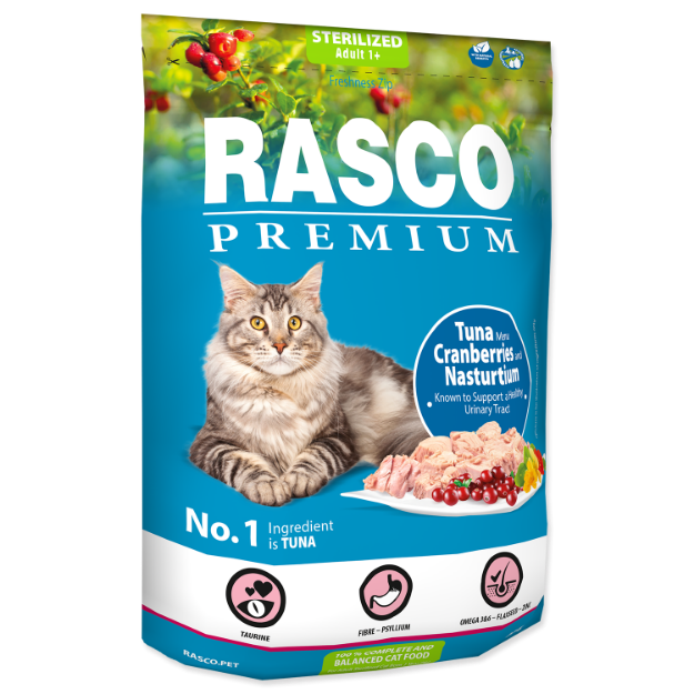 Picture of RASCO Premium Cat Kibbles Sterilized, Tuna, Cranberries, Nasturtium 400 g