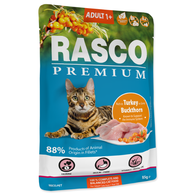Picture of Kapsička RASCO Premium Cat Pouch Adult, Turkey, Buckthorn 85 g